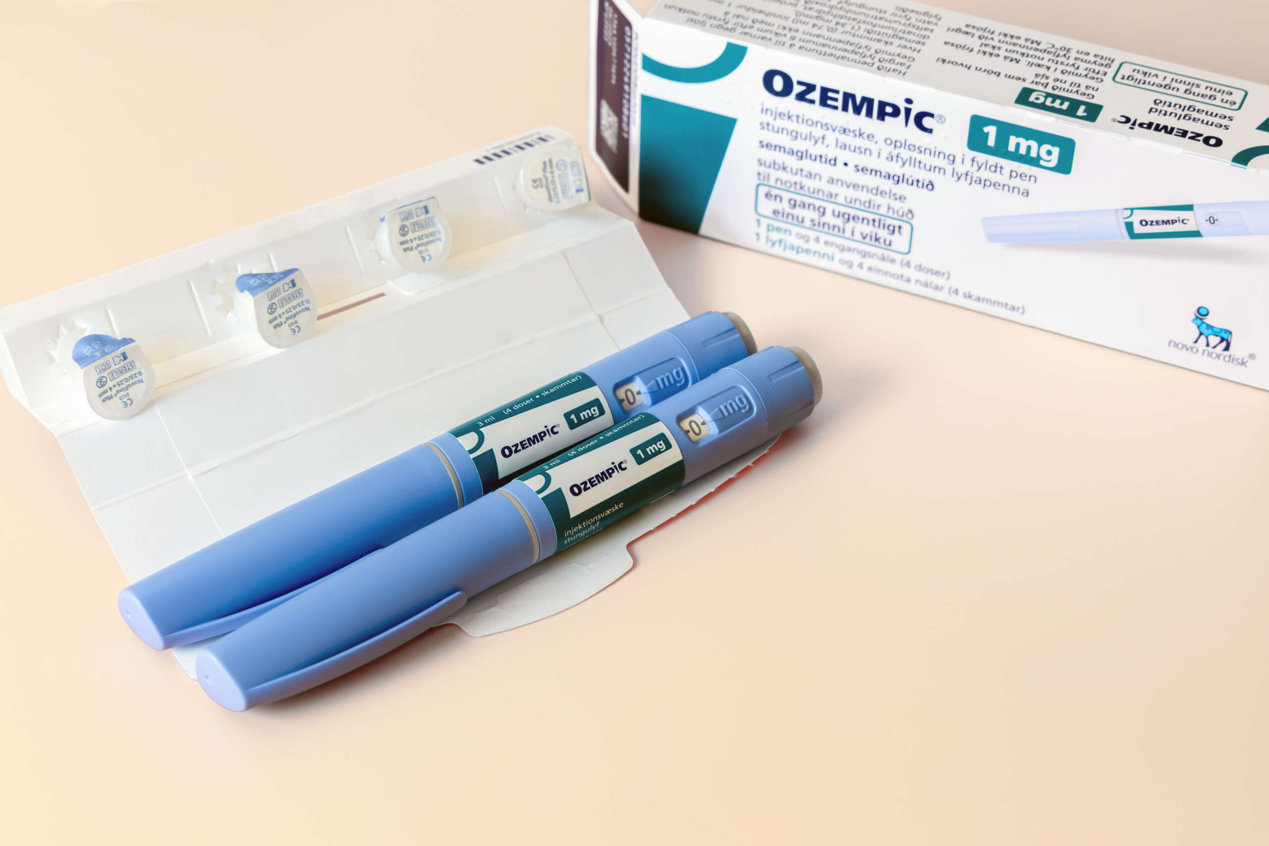 Ozempic motiváció – 1 mg-os Ozempic injekciós tollak és mellékelt tűk csomagolással
