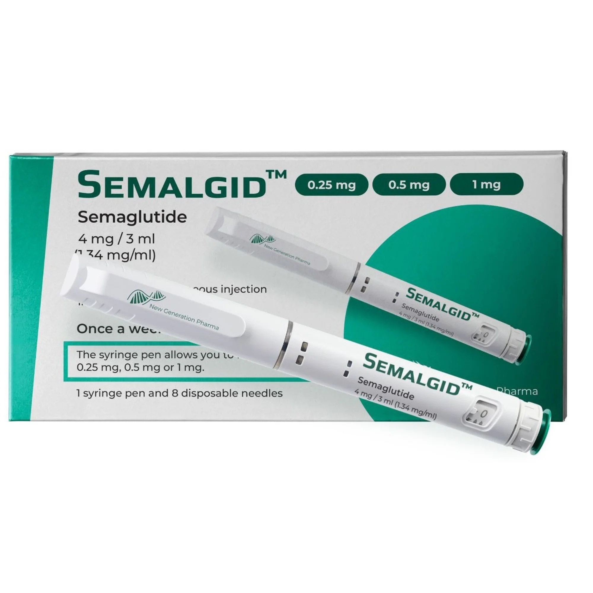 Semalgid semaglutid injekció fogyás toll és csomagolás.